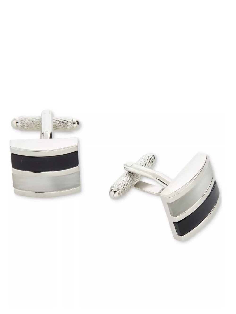 Perry Ellis Portfolio Men's Whale Back Black Gray Stripe Cufflinks